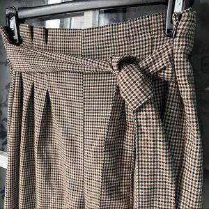 Zara black and brown plaid paper bag pants